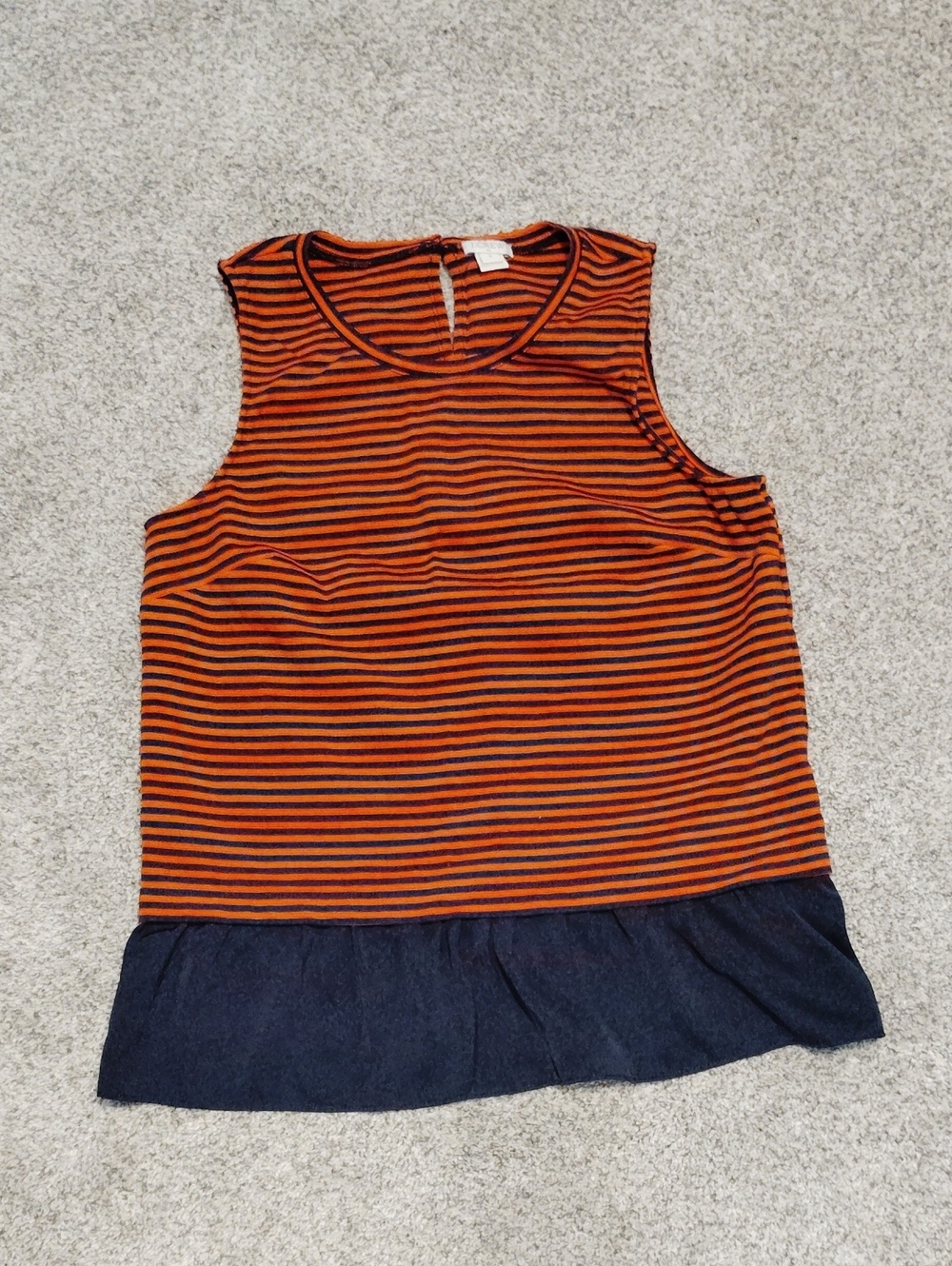 J. Crew Orange & Black Striped Tank with Navy Ruffle